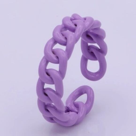 Curb Chain Ring Curb Link Chain Ring Enamel  Adjustable Ring Purple - Picture 1 of 3